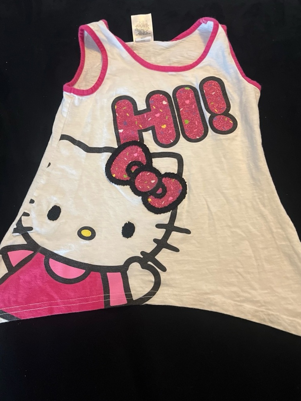2013 Hello Kitty White Pink Glitter 'HI!' Tank Top
